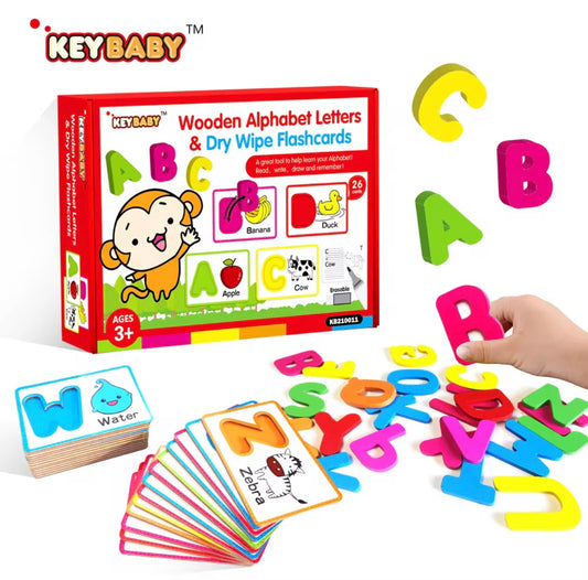 Wooden Alphabet Letters & Dry Wipe Flashcards